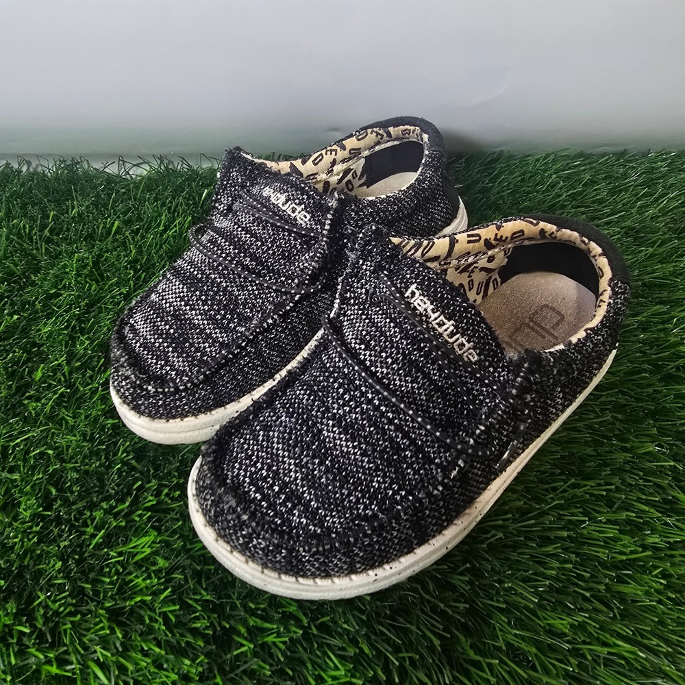 Hey Dude Wendy Loafers Kids Size K 9 Black White Marl Slip On Sneakers